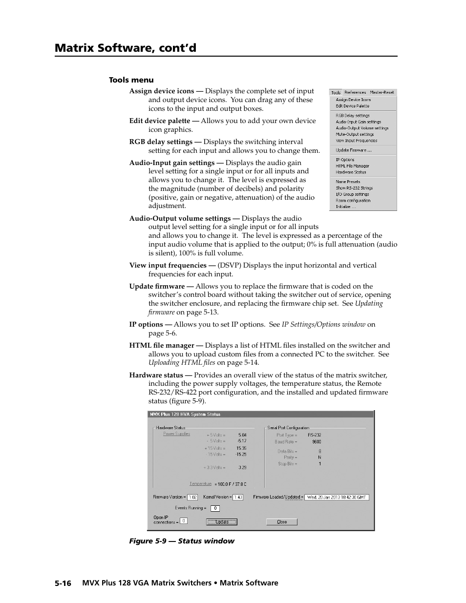 Preliminar y, Matrix software, cont’d | Extron electronic VGA MATRIX SWITCHERS MVX PLUS 128 User Manual | Page 104 / 148