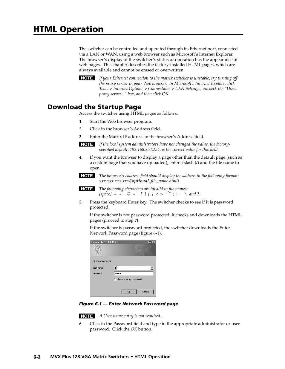 Preliminar y, Html operation, Download the startup page | Extron electronic VGA MATRIX SWITCHERS MVX PLUS 128 User Manual | Page 110 / 148