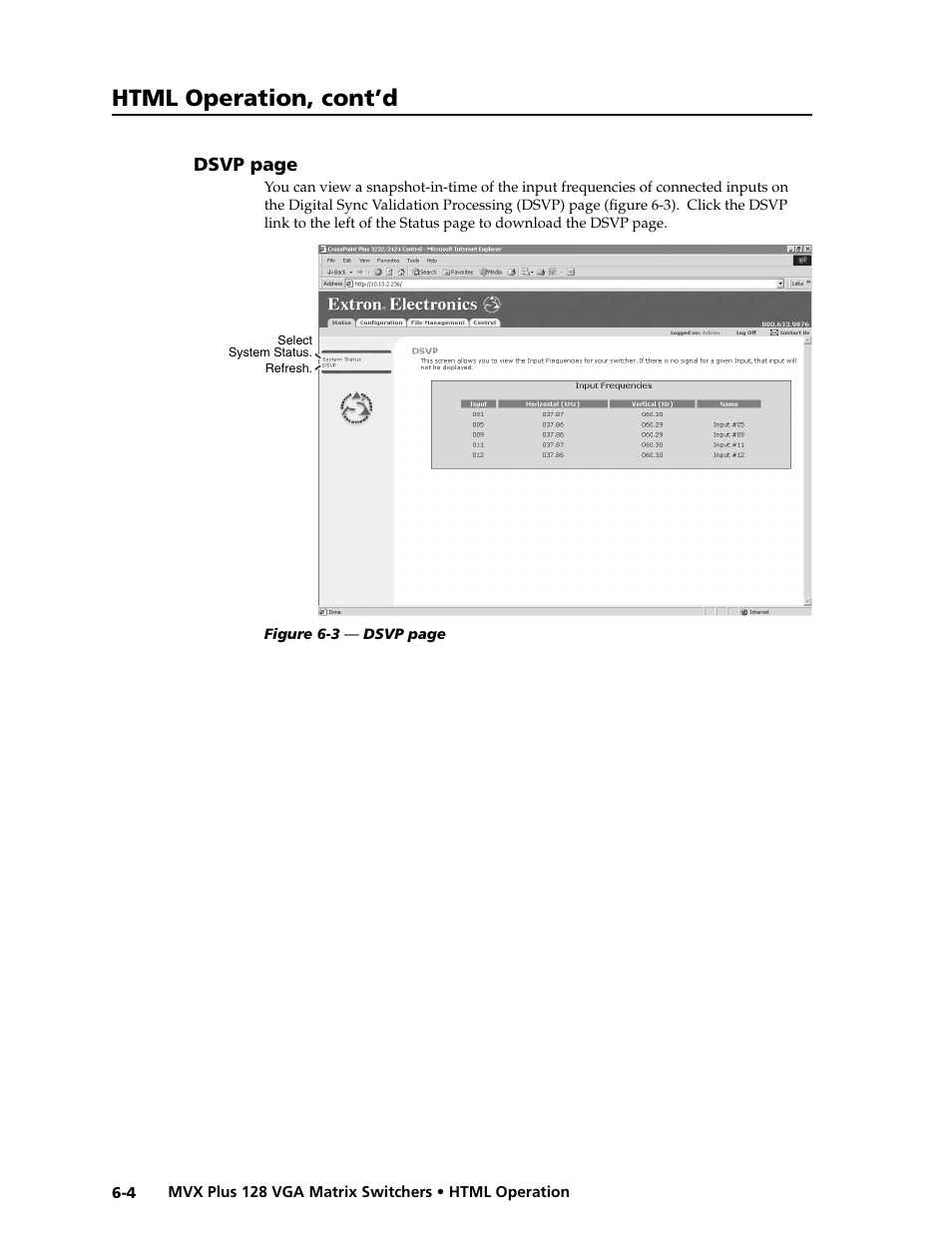 Preliminar y, Html operation, cont’d | Extron electronic VGA MATRIX SWITCHERS MVX PLUS 128 User Manual | Page 112 / 148