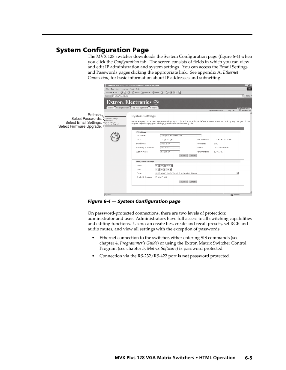 Preliminar y, System confi guration page | Extron electronic VGA MATRIX SWITCHERS MVX PLUS 128 User Manual | Page 113 / 148