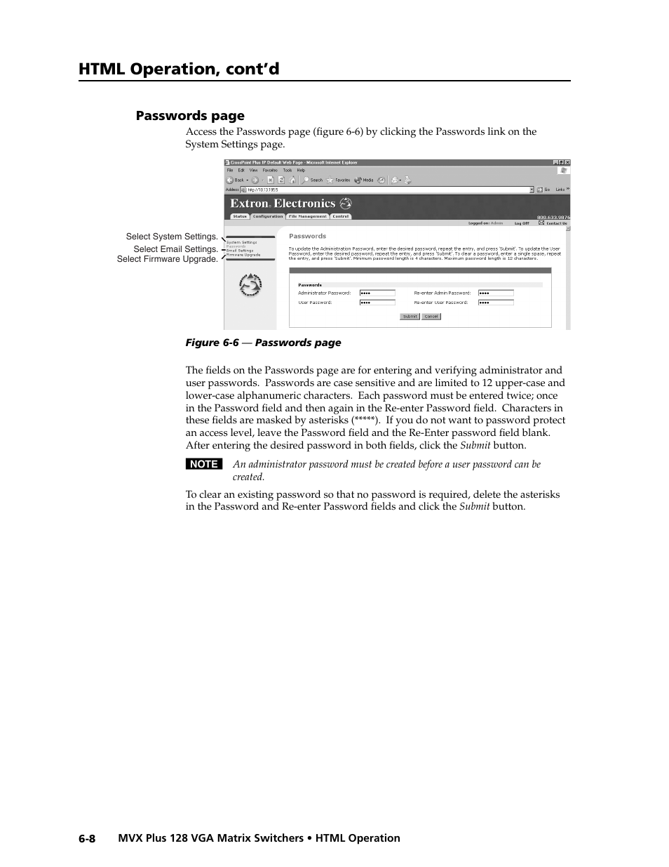 Preliminar y, Html operation, cont’d | Extron electronic VGA MATRIX SWITCHERS MVX PLUS 128 User Manual | Page 116 / 148