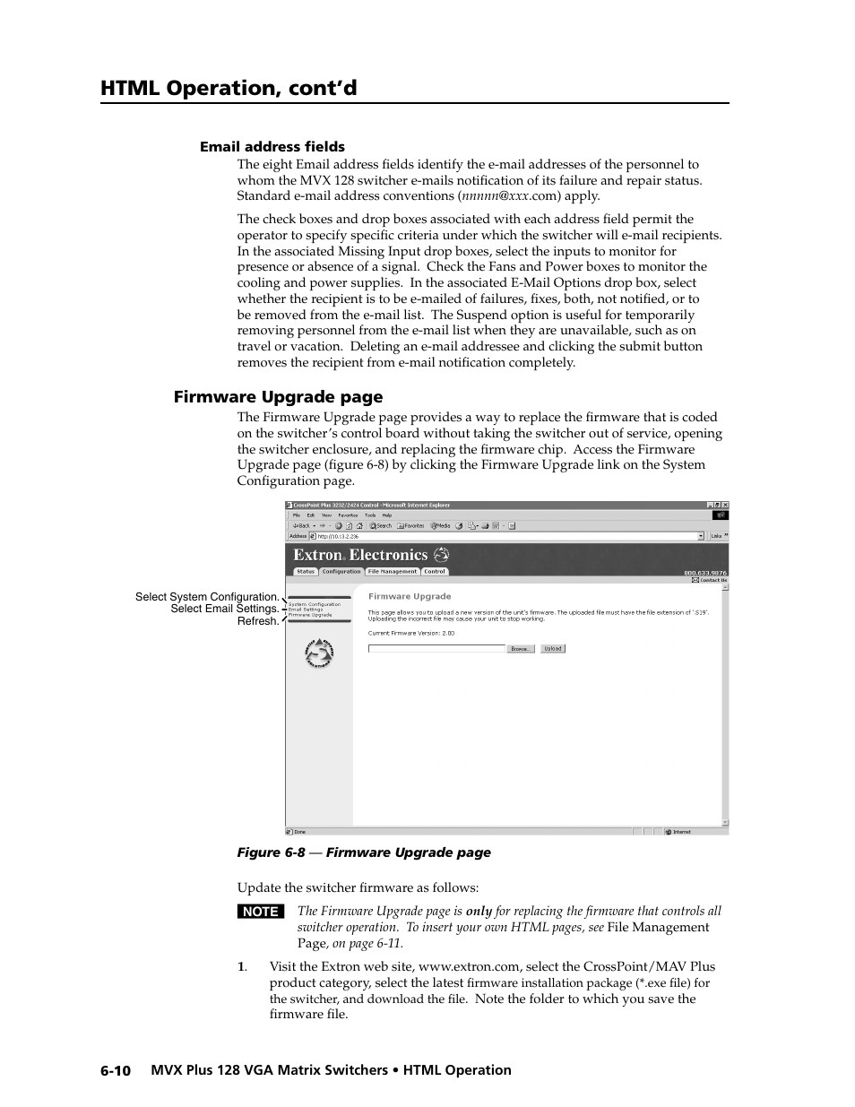 Preliminar y, Html operation, cont’d | Extron electronic VGA MATRIX SWITCHERS MVX PLUS 128 User Manual | Page 118 / 148