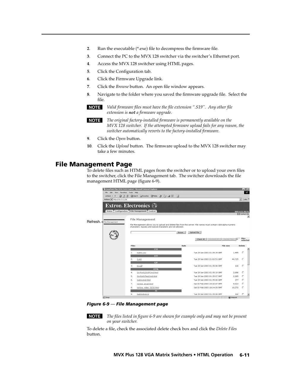 Preliminar y, File management page | Extron electronic VGA MATRIX SWITCHERS MVX PLUS 128 User Manual | Page 119 / 148