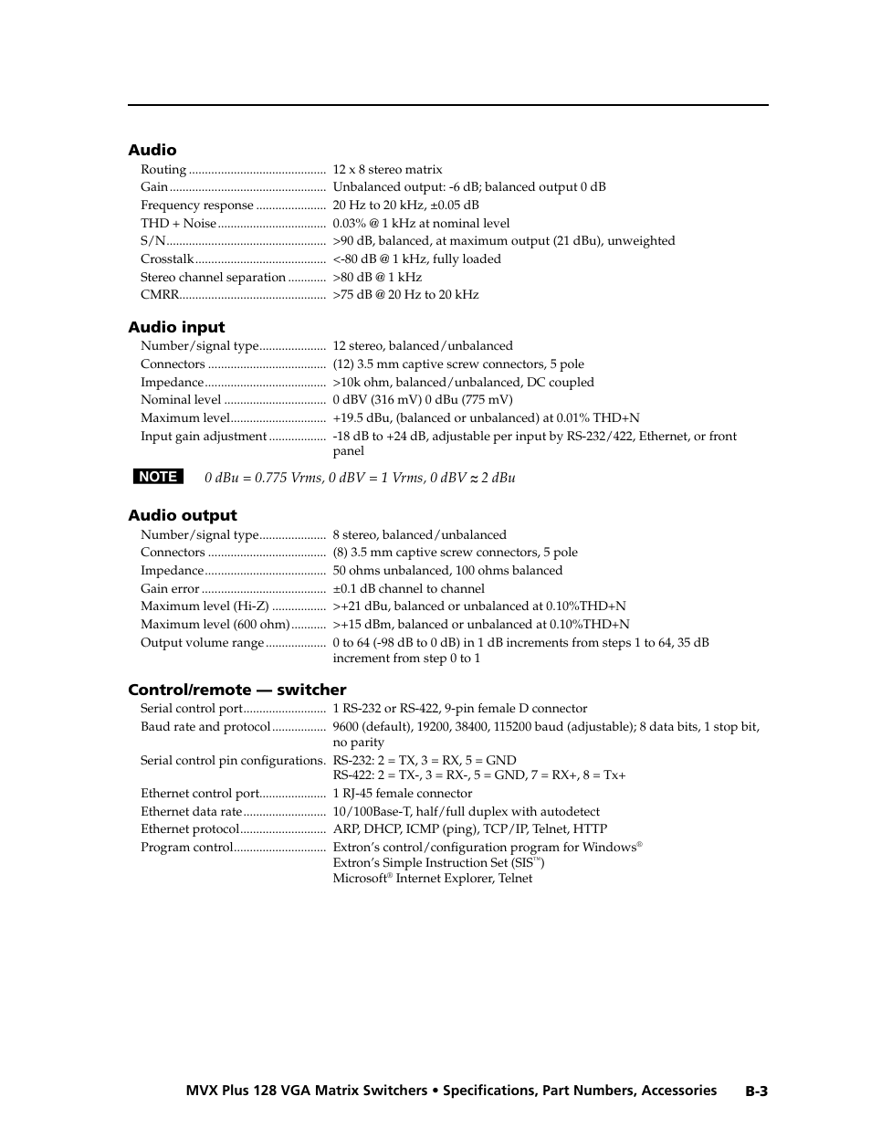 Preliminar y | Extron electronic VGA MATRIX SWITCHERS MVX PLUS 128 User Manual | Page 139 / 148