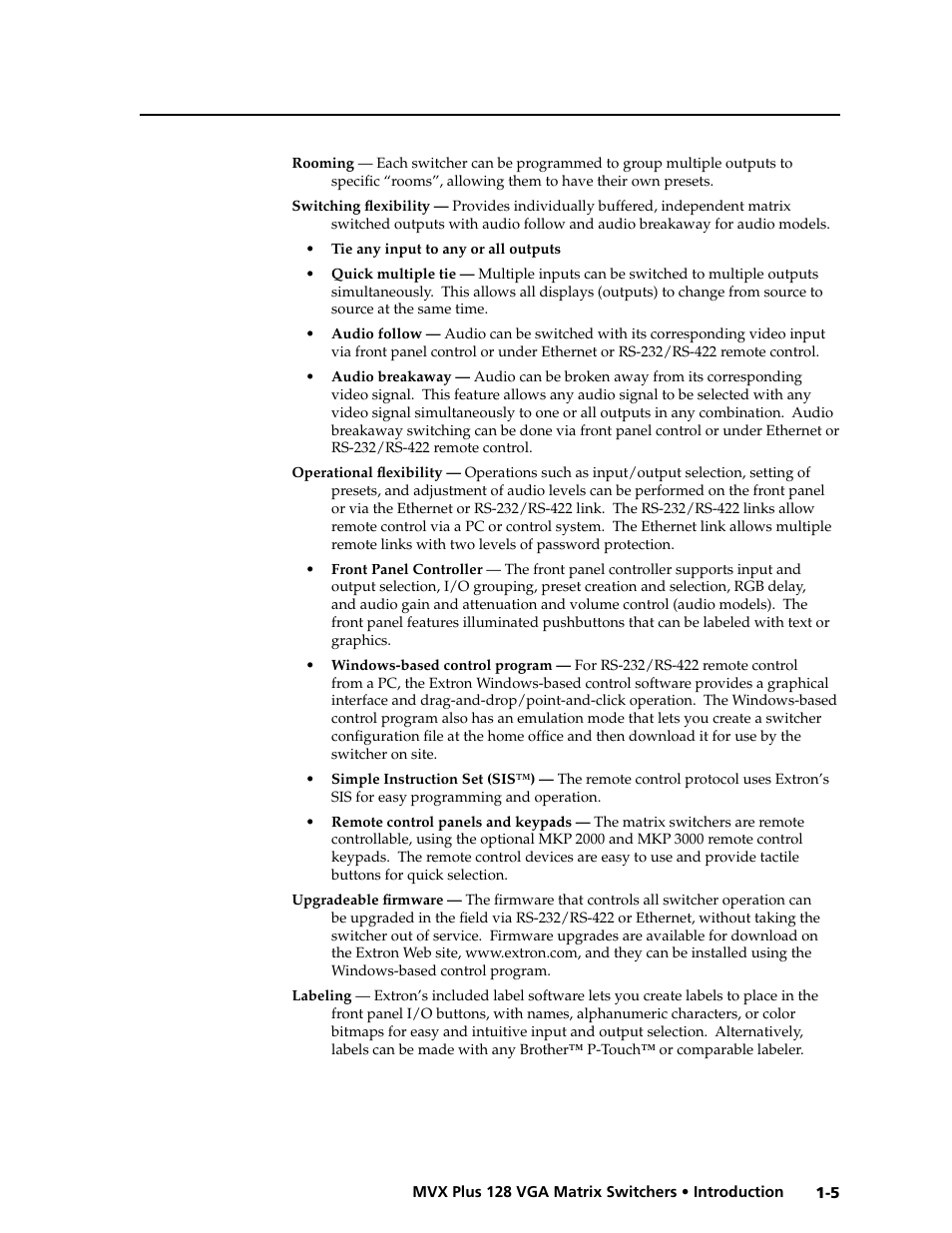 Preliminar y | Extron electronic VGA MATRIX SWITCHERS MVX PLUS 128 User Manual | Page 15 / 148