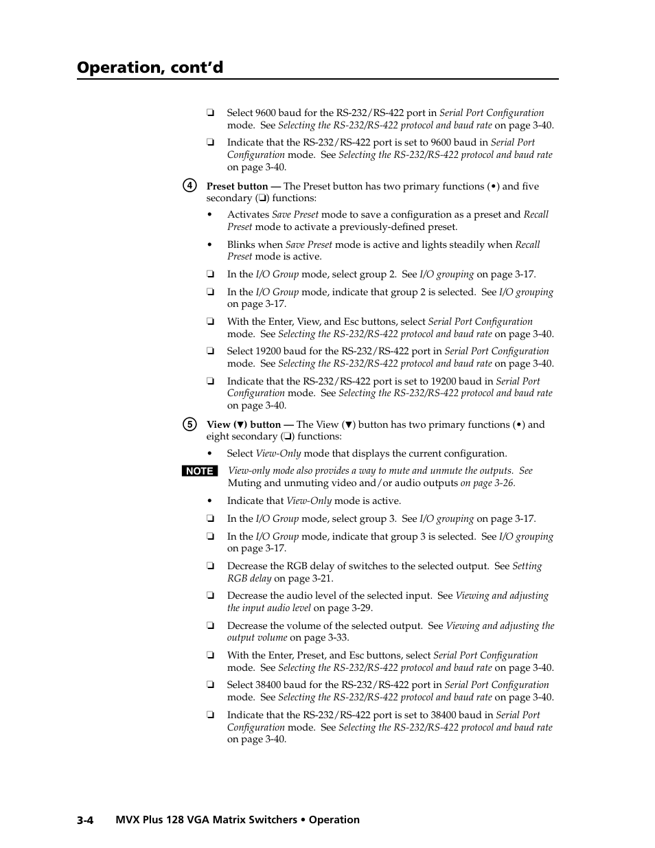 Preliminar y, Operation, cont’d | Extron electronic VGA MATRIX SWITCHERS MVX PLUS 128 User Manual | Page 26 / 148