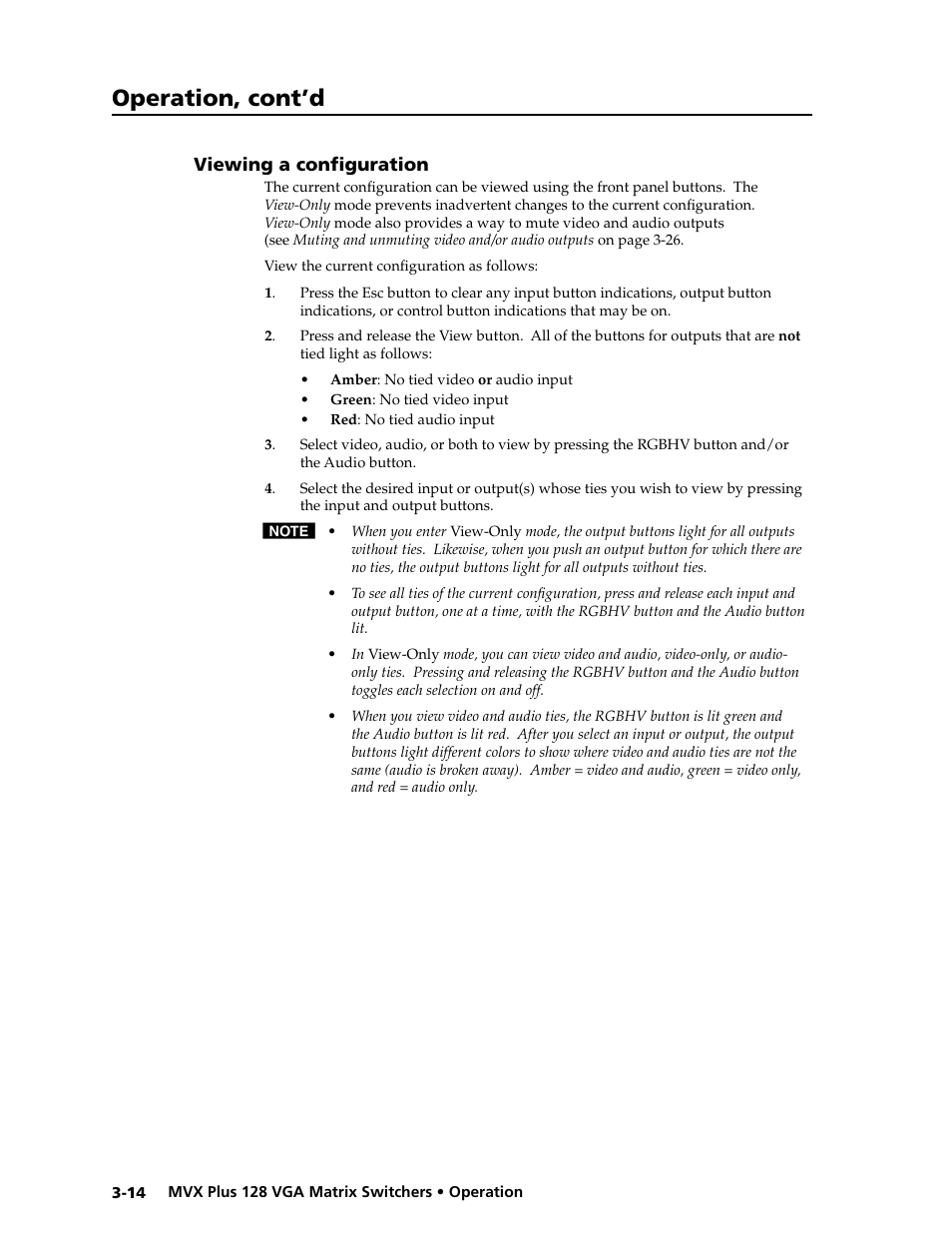 Preliminar y, Operation, cont’d | Extron electronic VGA MATRIX SWITCHERS MVX PLUS 128 User Manual | Page 36 / 148