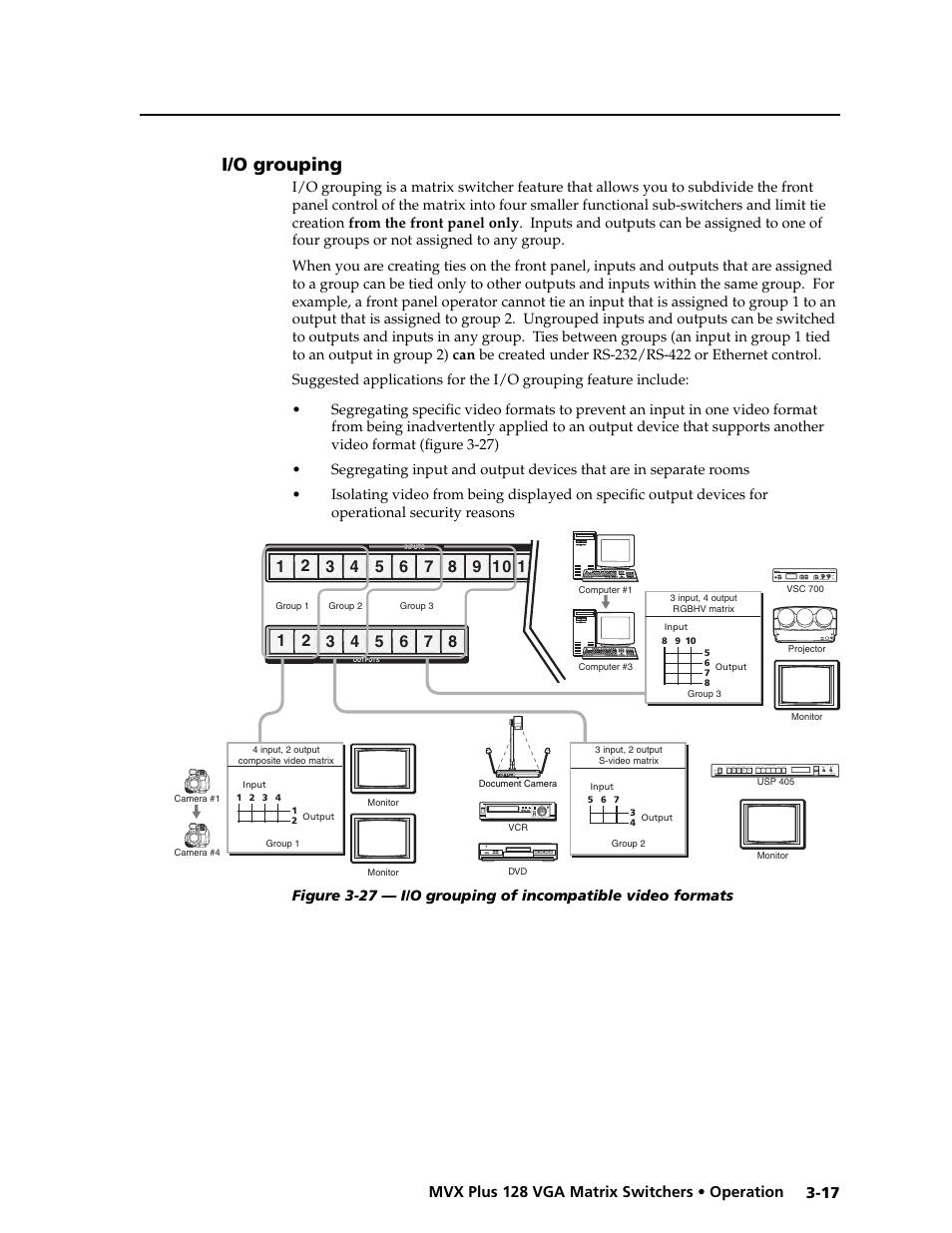 Preliminar y, I/o grouping | Extron electronic VGA MATRIX SWITCHERS MVX PLUS 128 User Manual | Page 39 / 148