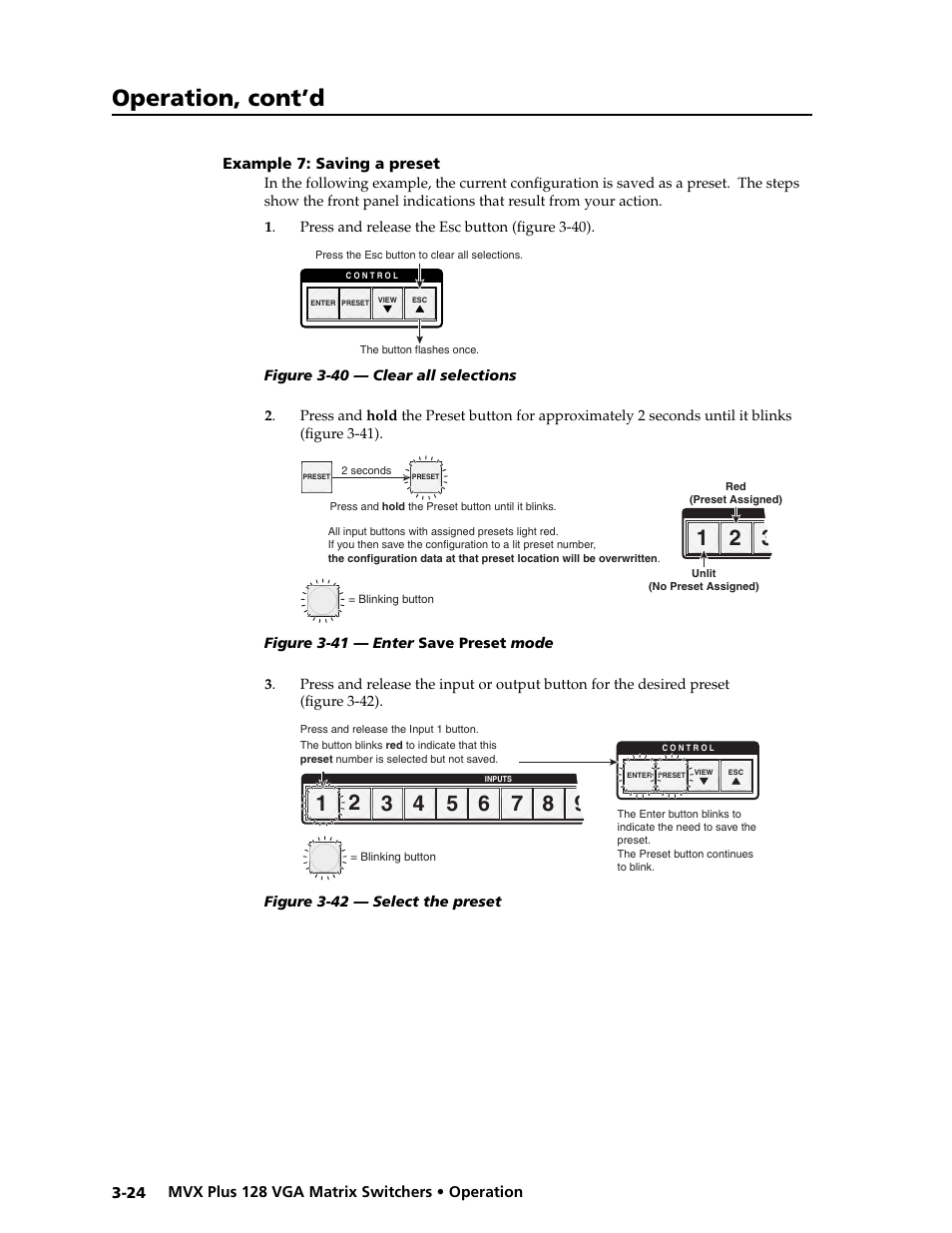 Preliminar y, Operation, cont’d | Extron electronic VGA MATRIX SWITCHERS MVX PLUS 128 User Manual | Page 46 / 148
