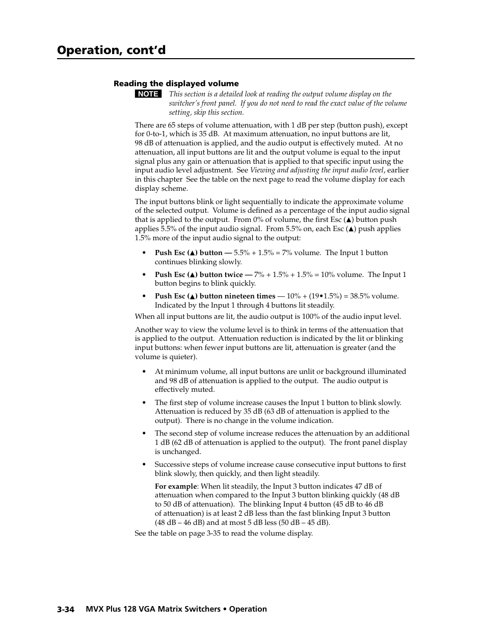 Preliminar y, Operation, cont’d | Extron electronic VGA MATRIX SWITCHERS MVX PLUS 128 User Manual | Page 56 / 148