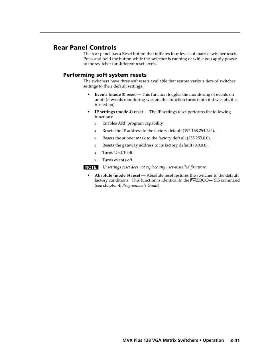 Preliminar y, Rear panel controls | Extron electronic VGA MATRIX SWITCHERS MVX PLUS 128 User Manual | Page 63 / 148