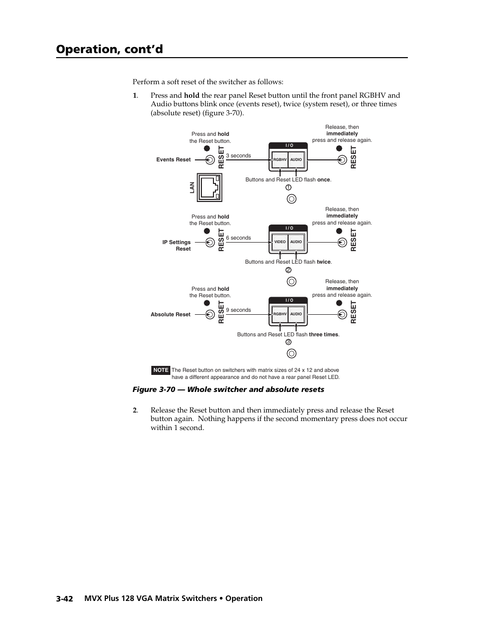 Preliminar y, Operation, cont’d | Extron electronic VGA MATRIX SWITCHERS MVX PLUS 128 User Manual | Page 64 / 148