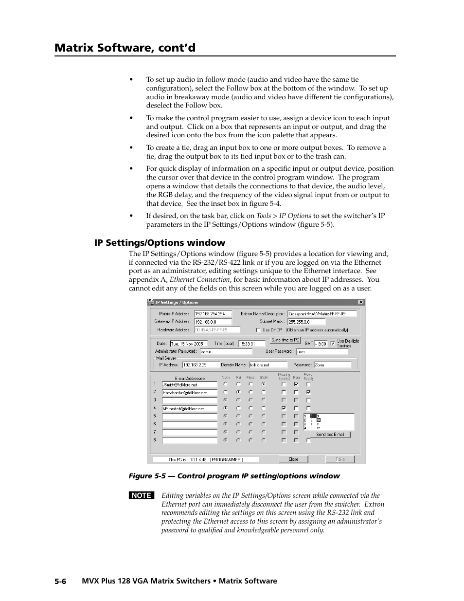 Preliminar y, Matrix software, cont’d | Extron electronic VGA MATRIX SWITCHERS MVX PLUS 128 User Manual | Page 94 / 148