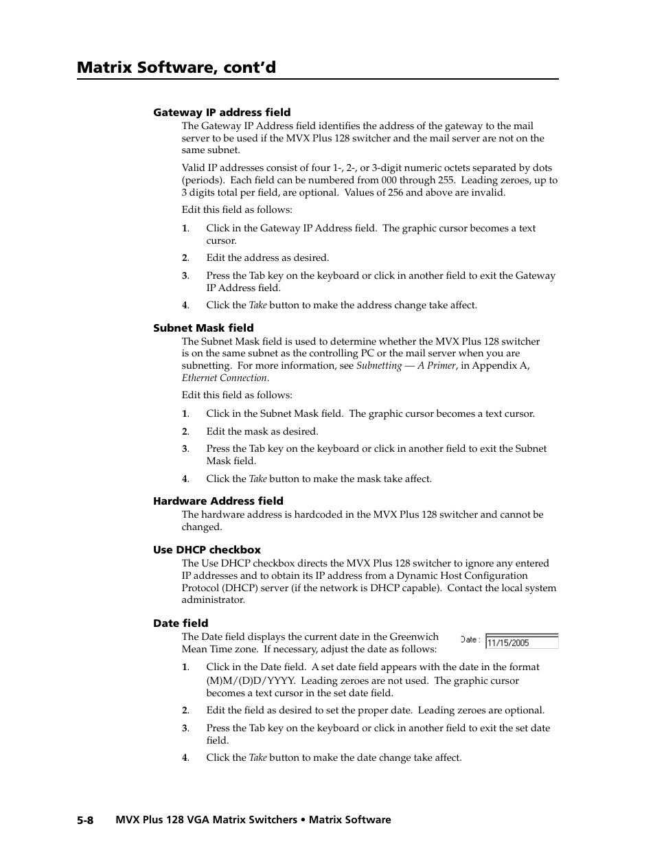 Preliminar y, Matrix software, cont’d | Extron electronic VGA MATRIX SWITCHERS MVX PLUS 128 User Manual | Page 96 / 148