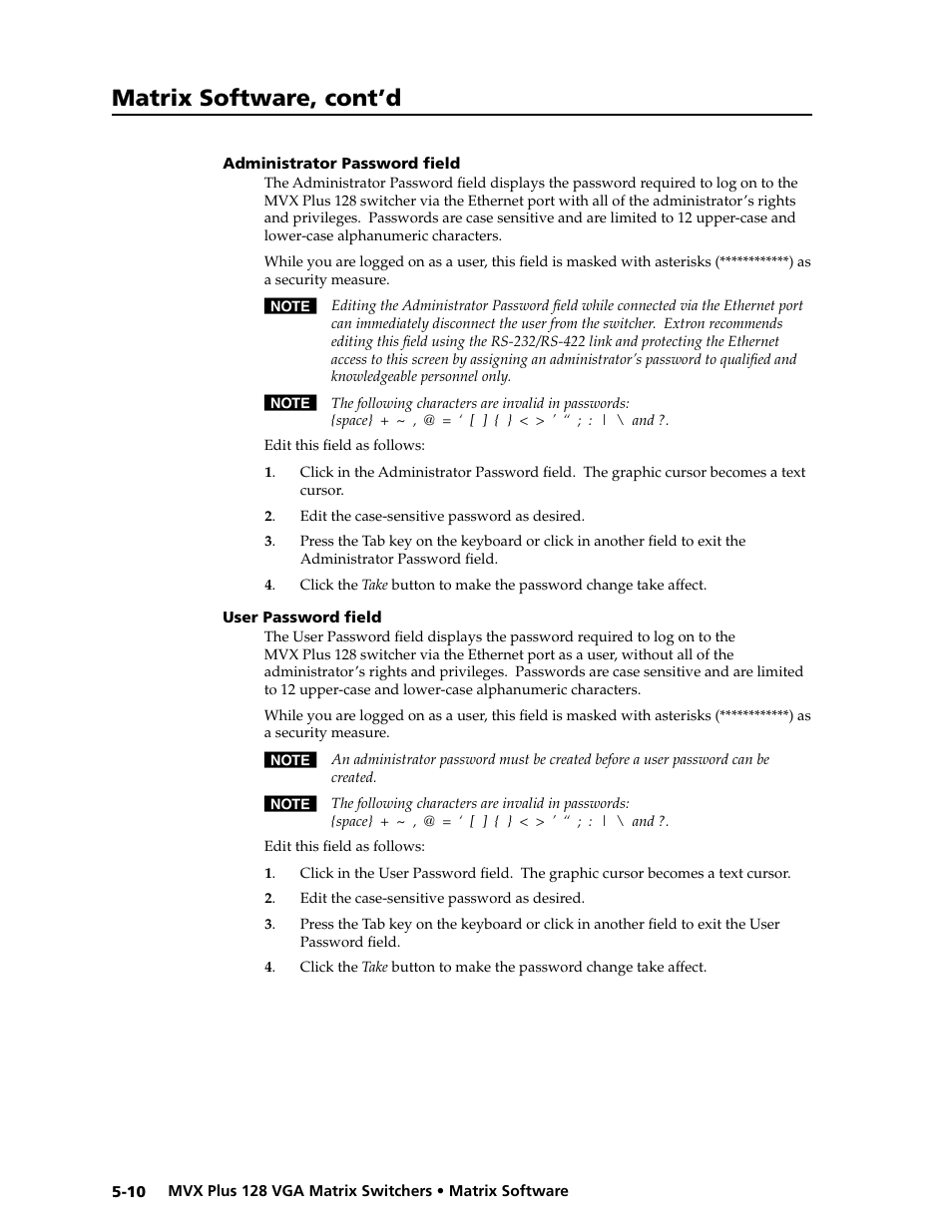 Preliminar y, Matrix software, cont’d | Extron electronic VGA MATRIX SWITCHERS MVX PLUS 128 User Manual | Page 98 / 148