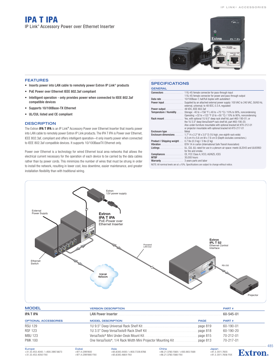 Extron electronic IP Link Accessory Power over Ethernet Inserter IPA T IPA User Manual | 1 page