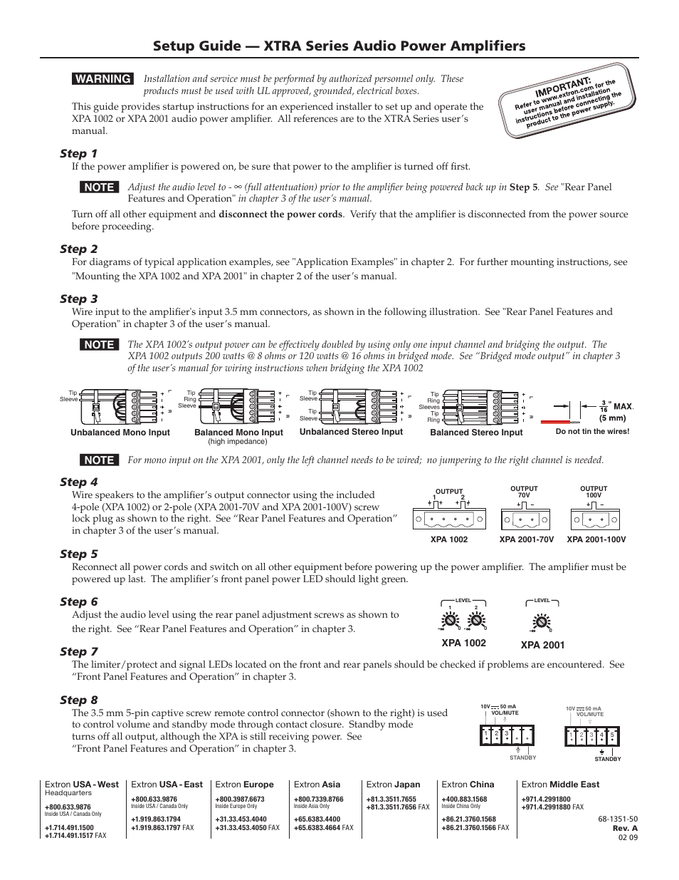 Extron electronic XTRA Series User Manual | 1 page