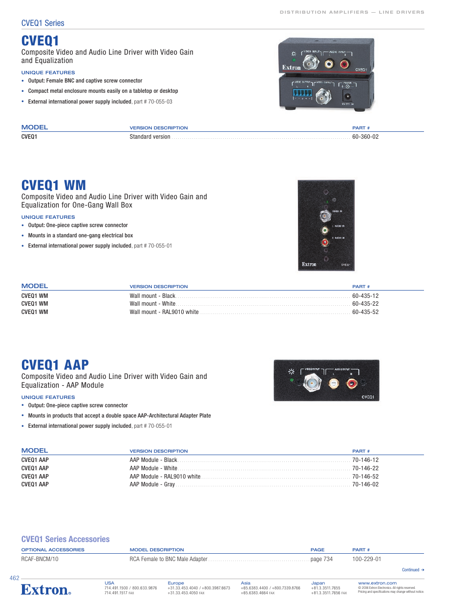 Cveq1, Cveq1 wm, Cveq1 aap | Cveq1 series, Cveq1 series accessories | Extron electronic CVEQ1 Series User Manual | Page 2 / 3