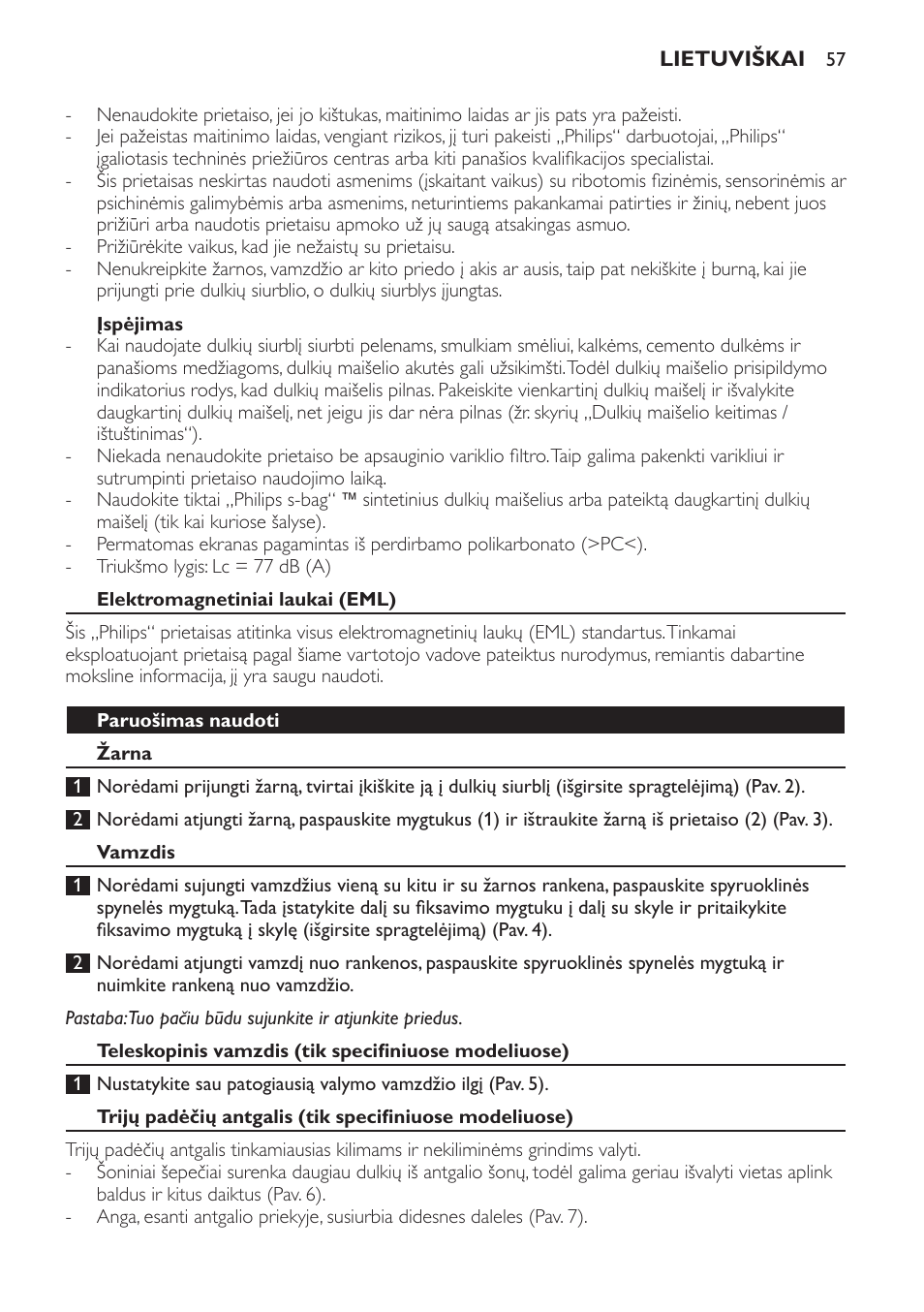 Įspėjimas, Elektromagnetiniai laukai (eml), Paruošimas naudoti | Žarna, Vamzdis | Philips FC9071 User Manual | Page 57 / 136