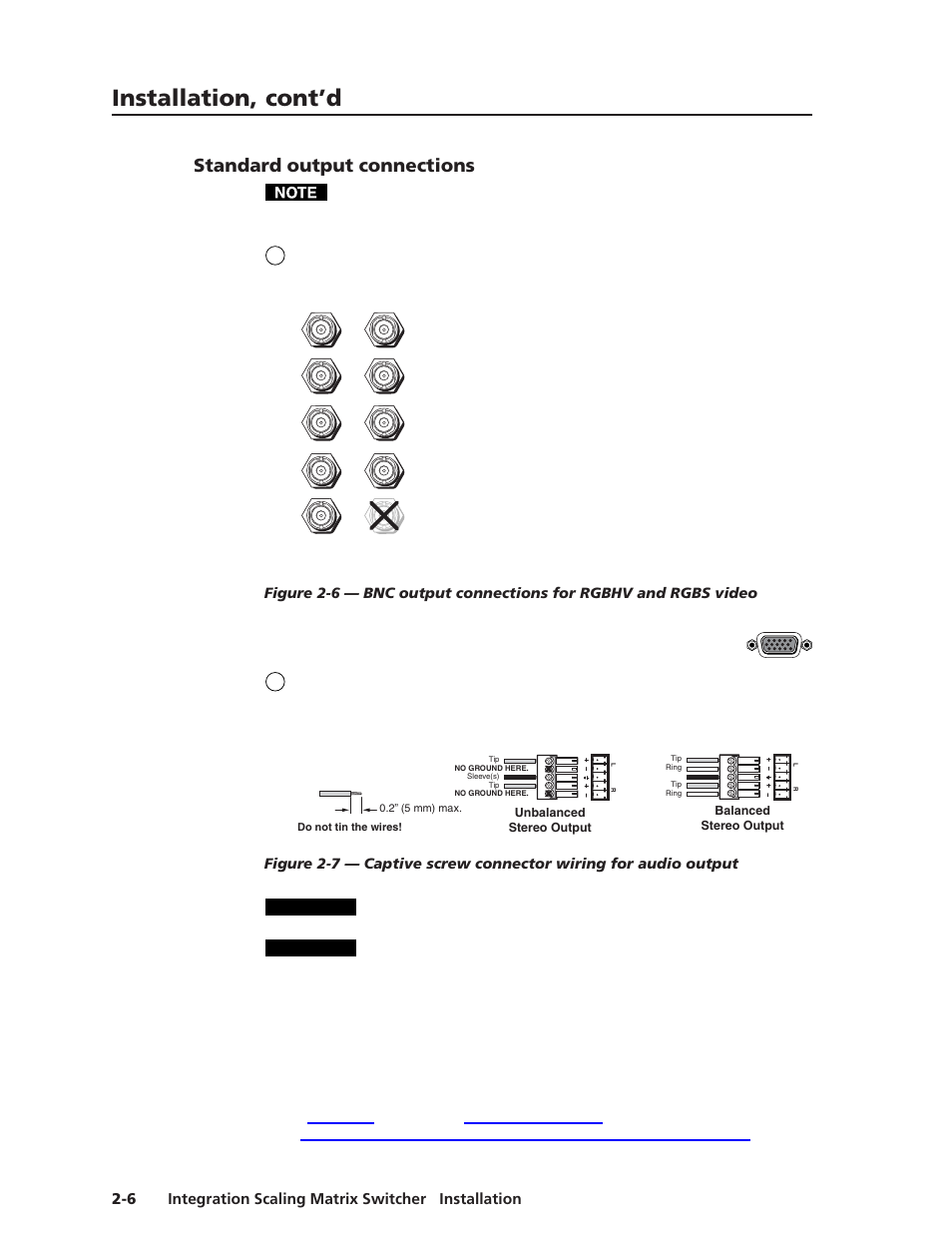 Standard output connections, Installation, cont’d, Caution | Extron electronic ISM 482 User Manual | Page 21 / 105