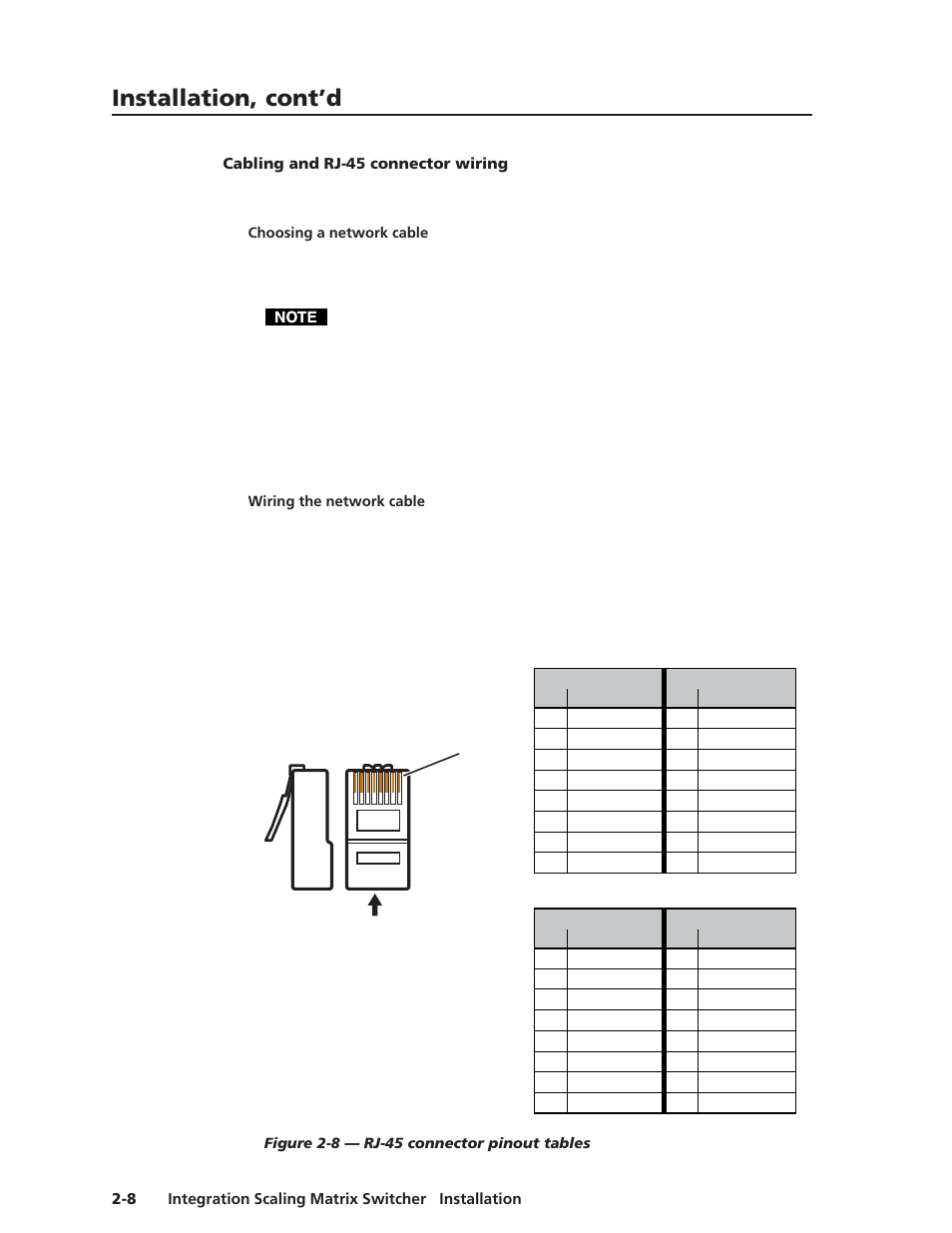 Cabling and rj-45 connector wiring, Choosing a network cable, Wiring the network cable | Installation, cont’d | Extron electronic ISM 482 User Manual | Page 23 / 105