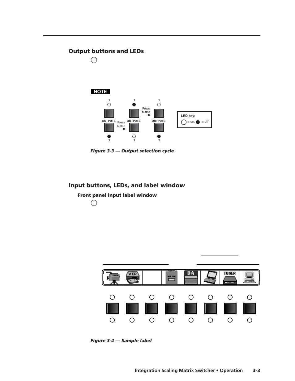 Output buttons and leds, Input buttons, leds, and label window, Front panel input label window | Inputs | Extron electronic ISM 482 User Manual | Page 28 / 105
