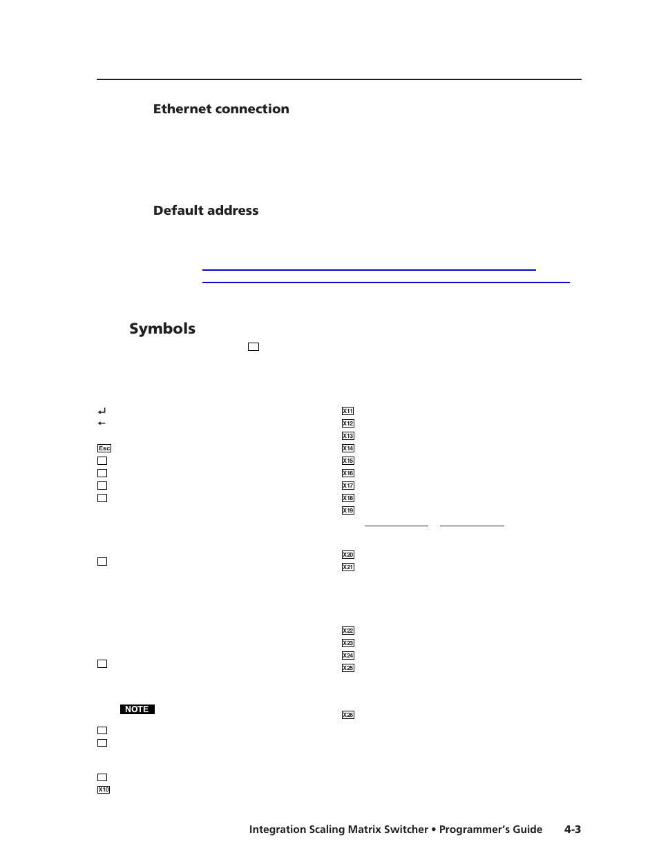 Ethernet connection, Default address, Symbols | Extron electronic ISM 482 User Manual | Page 50 / 105