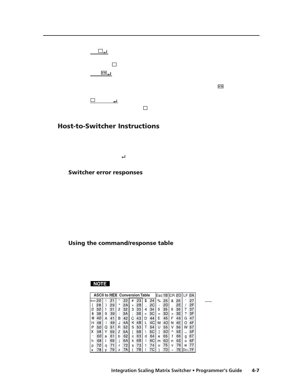 Host-to-switcher instructions, Switcher error responses, Using the command/response table | Extron electronic ISM 482 User Manual | Page 54 / 105