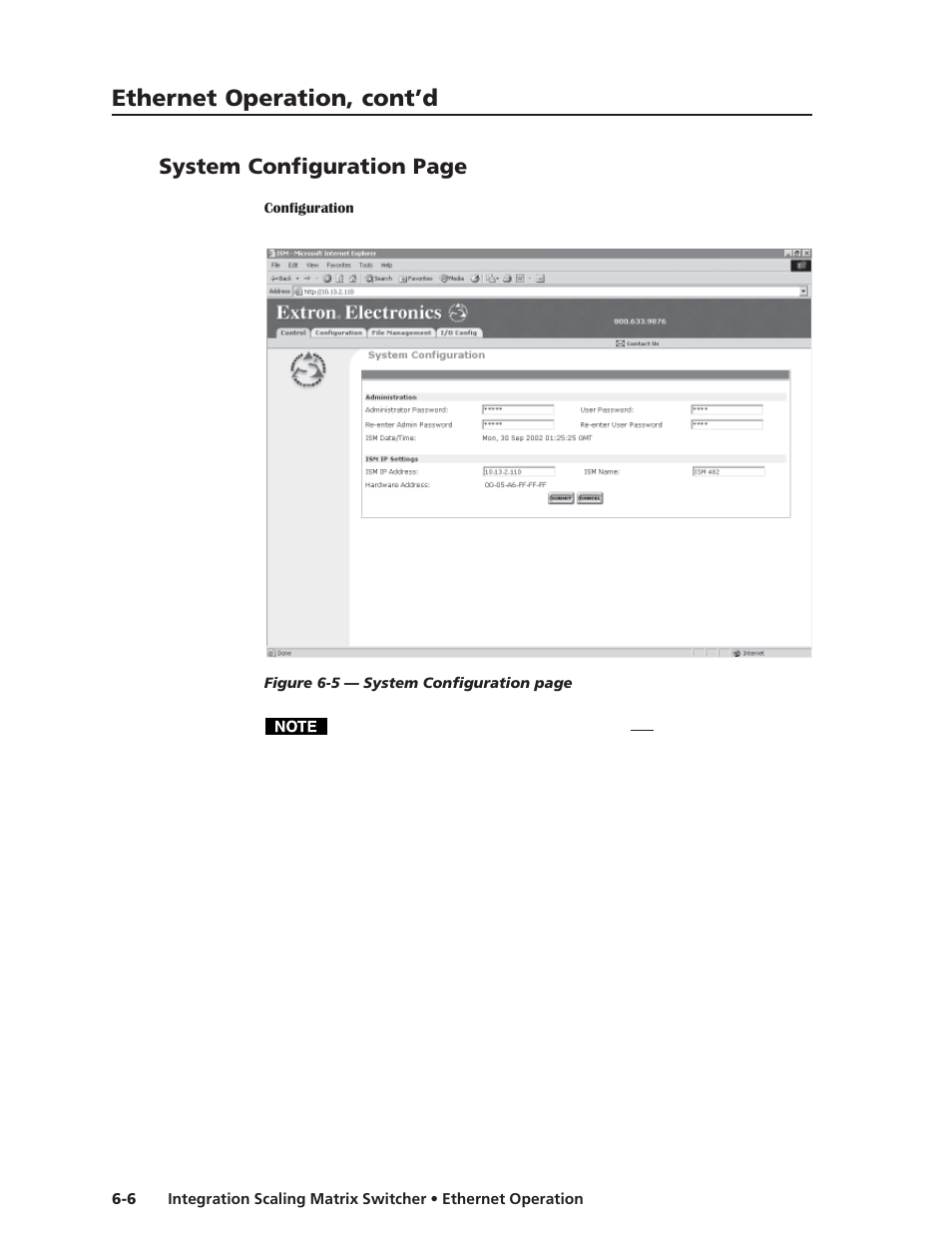 Ethernet operation, cont’d, System configuration page | Extron electronic ISM 482 User Manual | Page 77 / 105