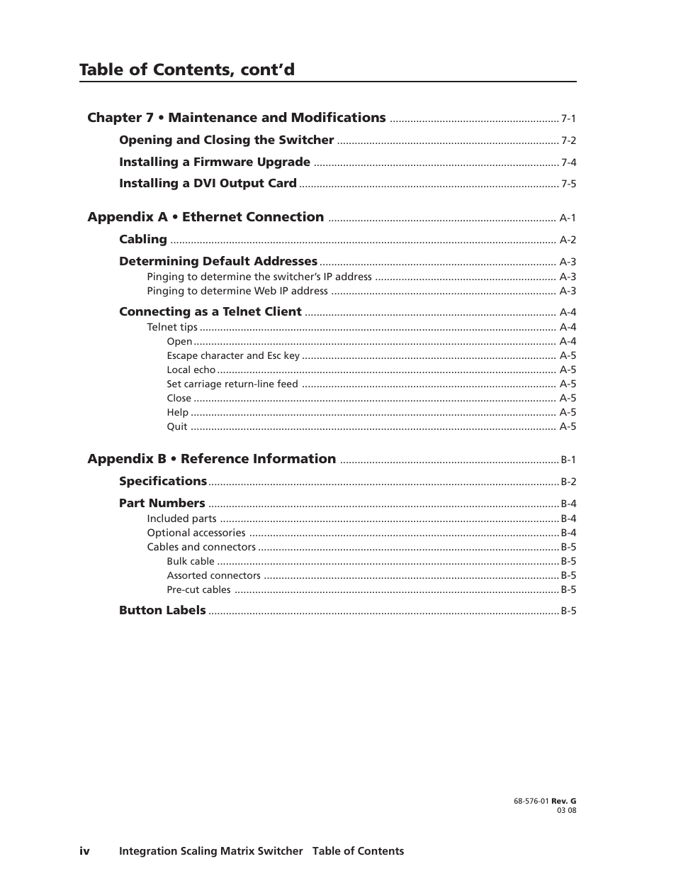Table of contents, cont’d | Extron electronic ISM 482 User Manual | Page 9 / 105