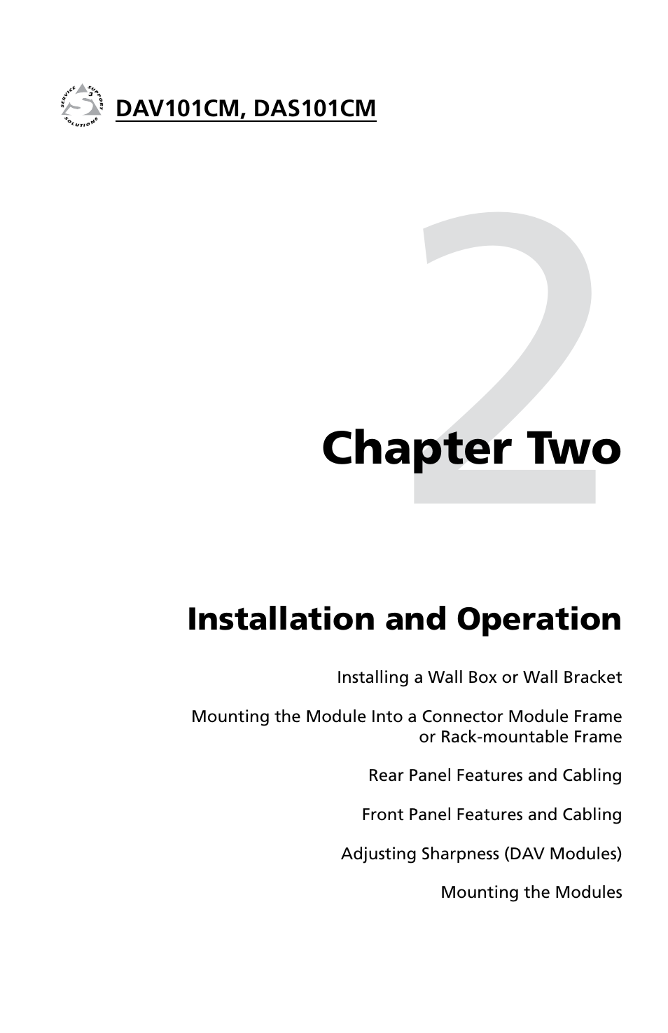 Ch. 2: installation and operation, Chapter two • installation and operation | Extron Electronics DAV_DAS101CM User Manual | Page 13 / 30