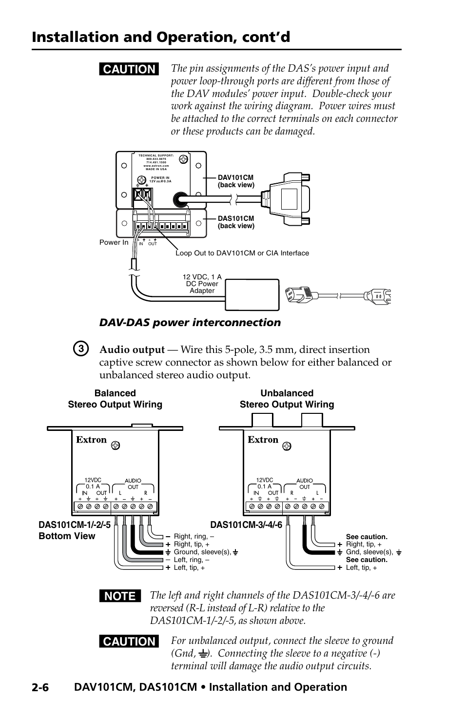 Installation and operation, cont’d, Dav-das power interconnection | Extron Electronics DAV_DAS101CM User Manual | Page 18 / 30