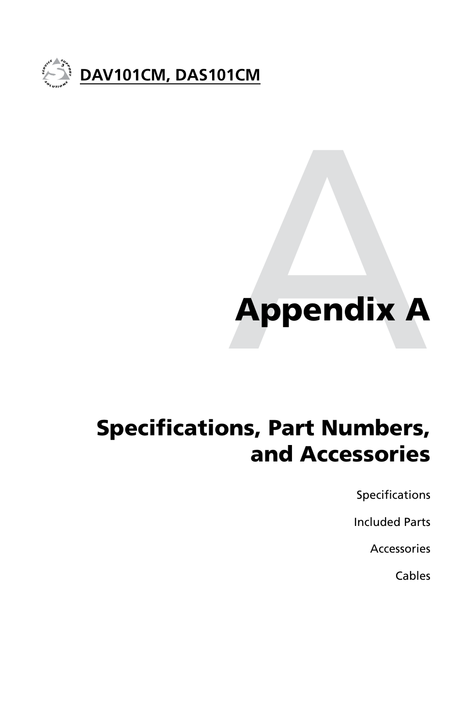 Appendix a, Specifications, part numbers, and, Accessories | Extron Electronics DAV_DAS101CM User Manual | Page 23 / 30