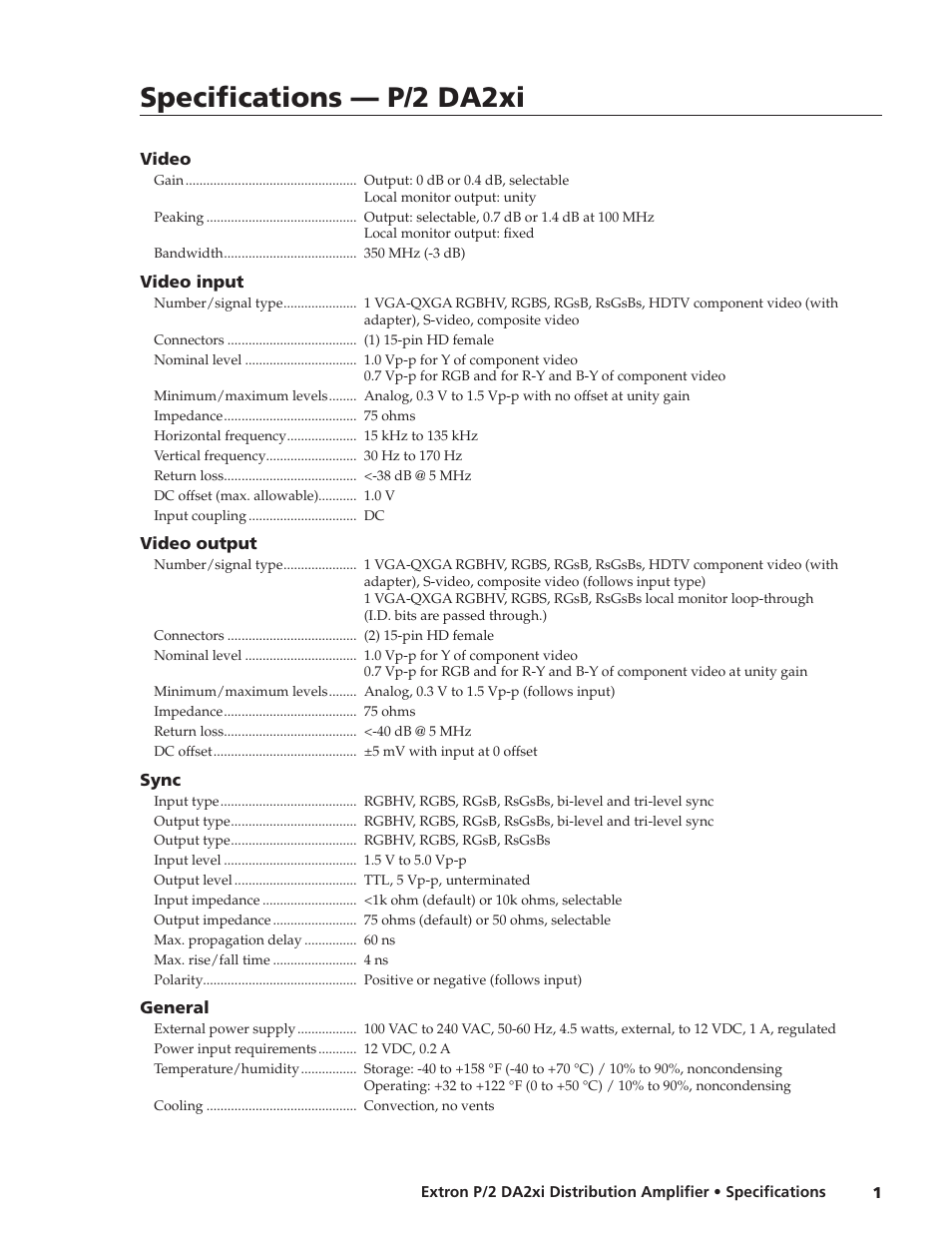 Extron electronic Extron P/2 DA2xi User Manual | 2 pages