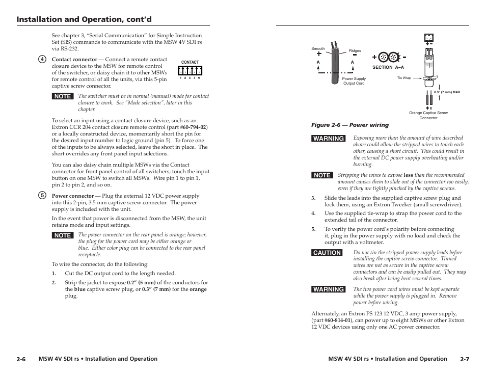 Installation and operation, cont’d | Extron Electronics MSW 4V SDI rs User Manual | Page 11 / 20