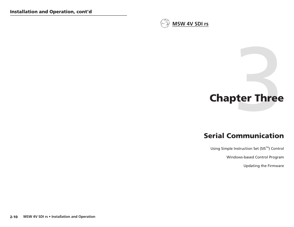 Chapter three, Serial communication, Chapter three • serial communication | Extron Electronics MSW 4V SDI rs User Manual | Page 13 / 20