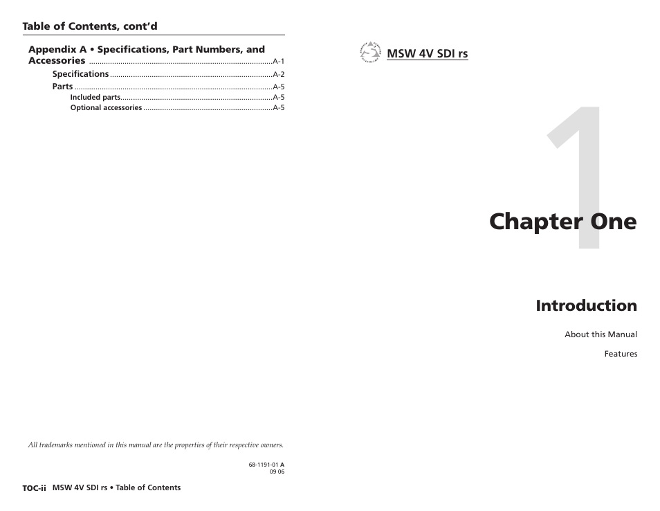 Chapter one, Introduction | Extron Electronics MSW 4V SDI rs User Manual | Page 6 / 20