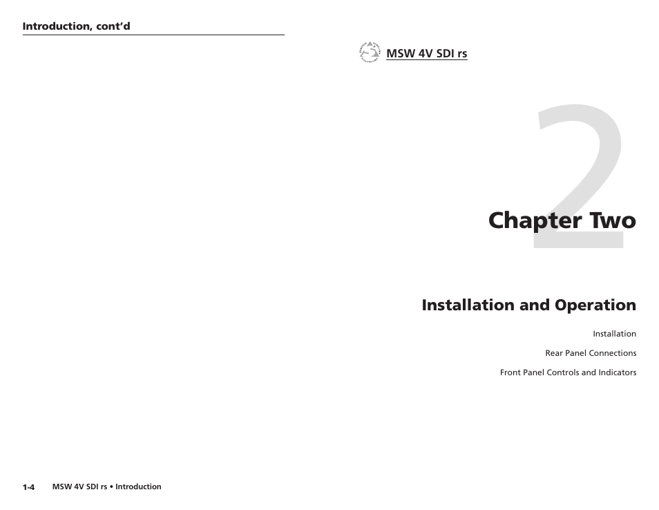 Chapter two, Installation and operation | Extron Electronics MSW 4V SDI rs User Manual | Page 8 / 20