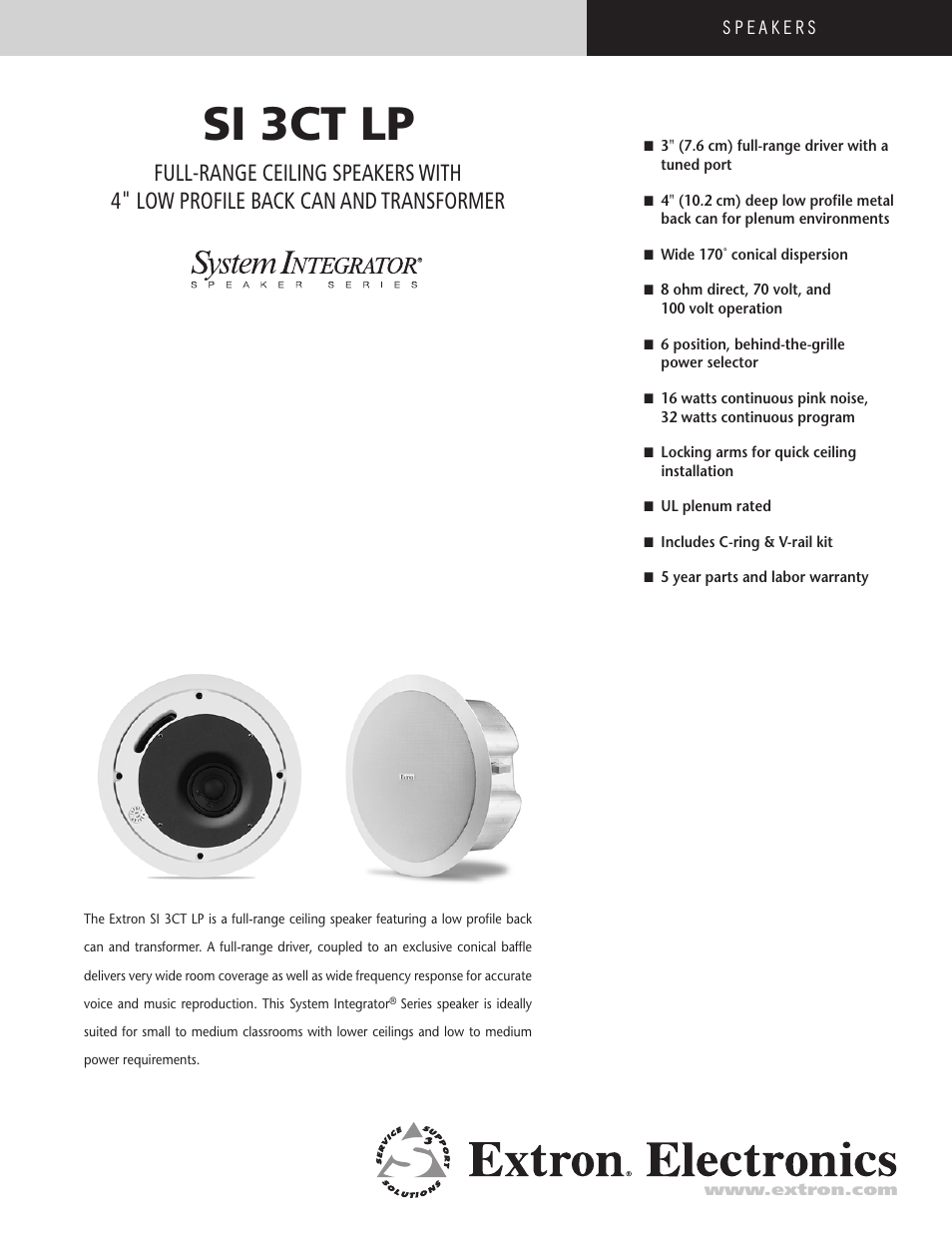 Extron electronic SI 3CT LP User Manual | 6 pages