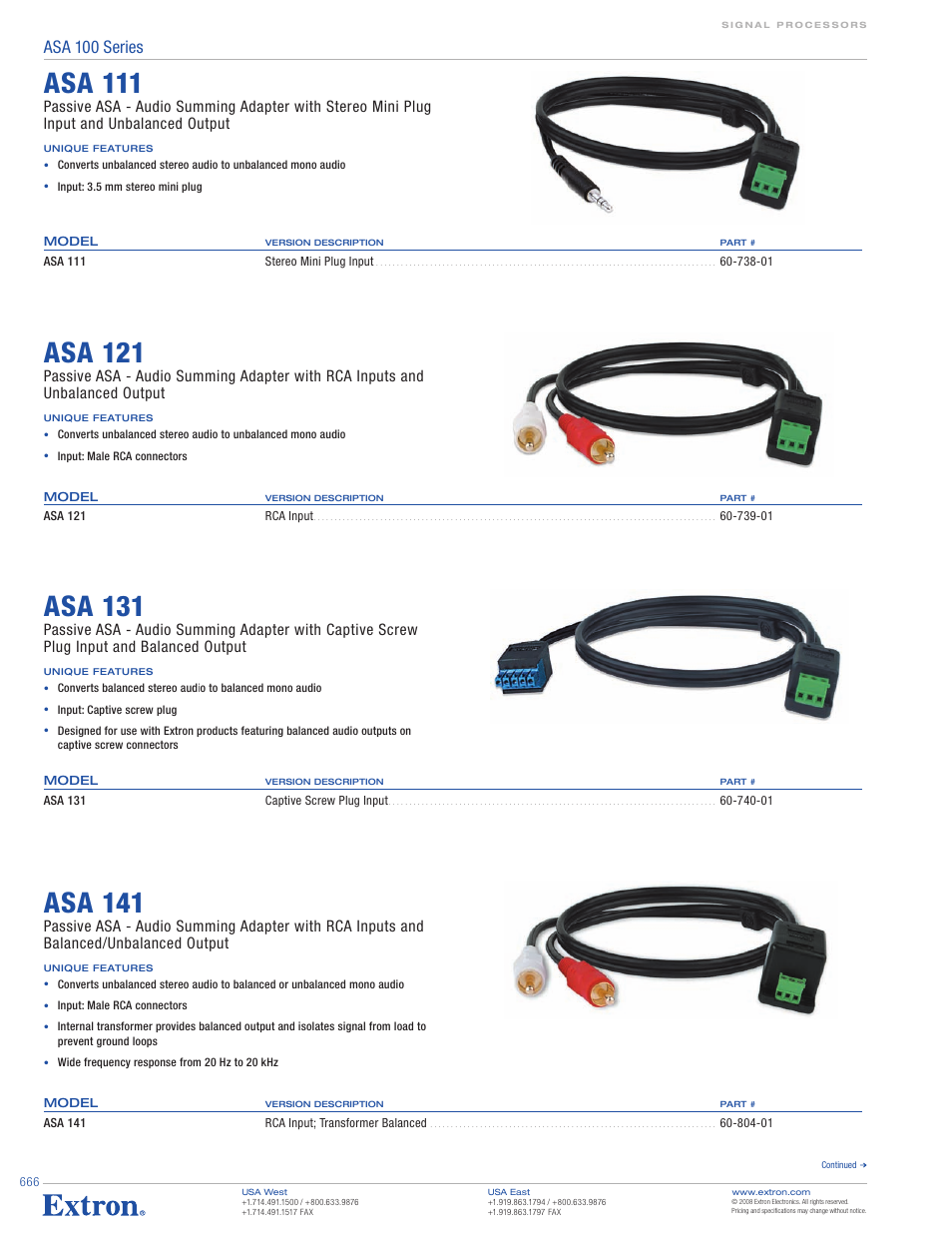 Asa 111, Asa 121, Asa 131 | Asa 141, Asa 100 series | Extron electronic ASA 100 Series User Manual | Page 2 / 3