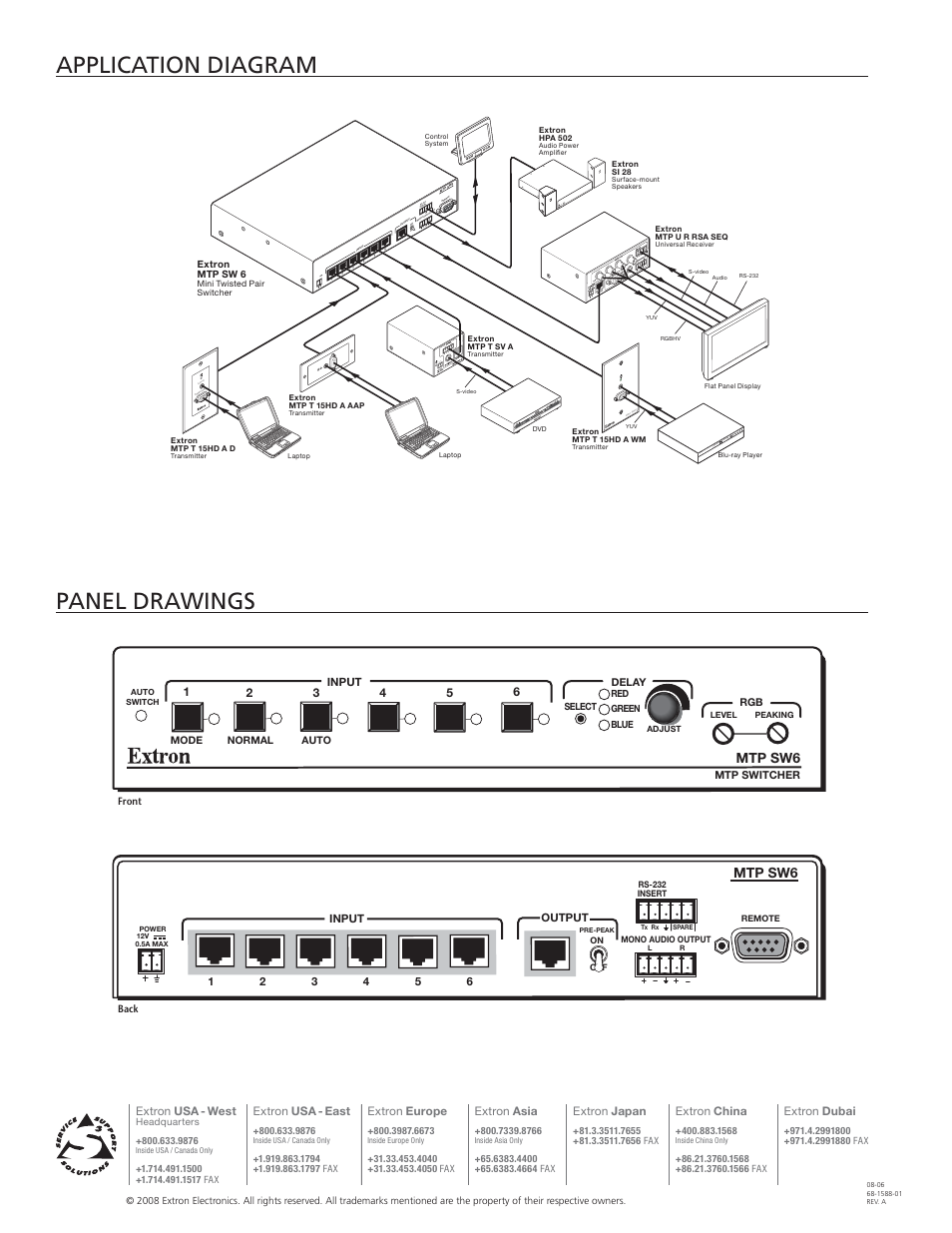 Application diagram panel drawings, Audio in mt p t 15hd a, Mtp sw6 | Extron electronic MTP SW6 User Manual | Page 4 / 4