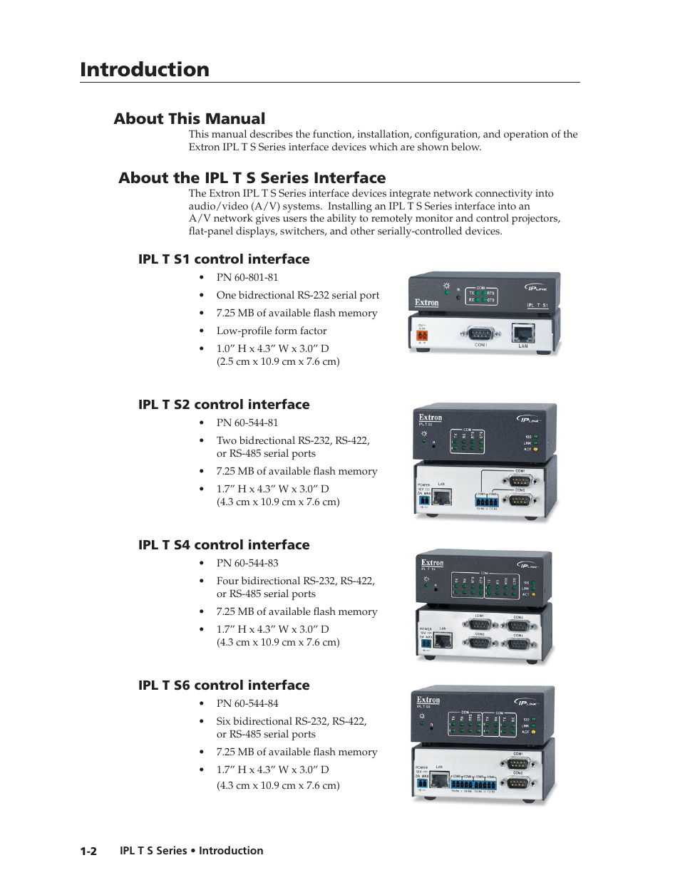 About this manual, About the ipl t s series interface, Ipl t s1 control interface | Ipl t s2 control interface, Ipl t s4 control interface, Ipl t s6 control interface, Introduction | Extron electronic IPL T S Series User Manual | Page 10 / 79