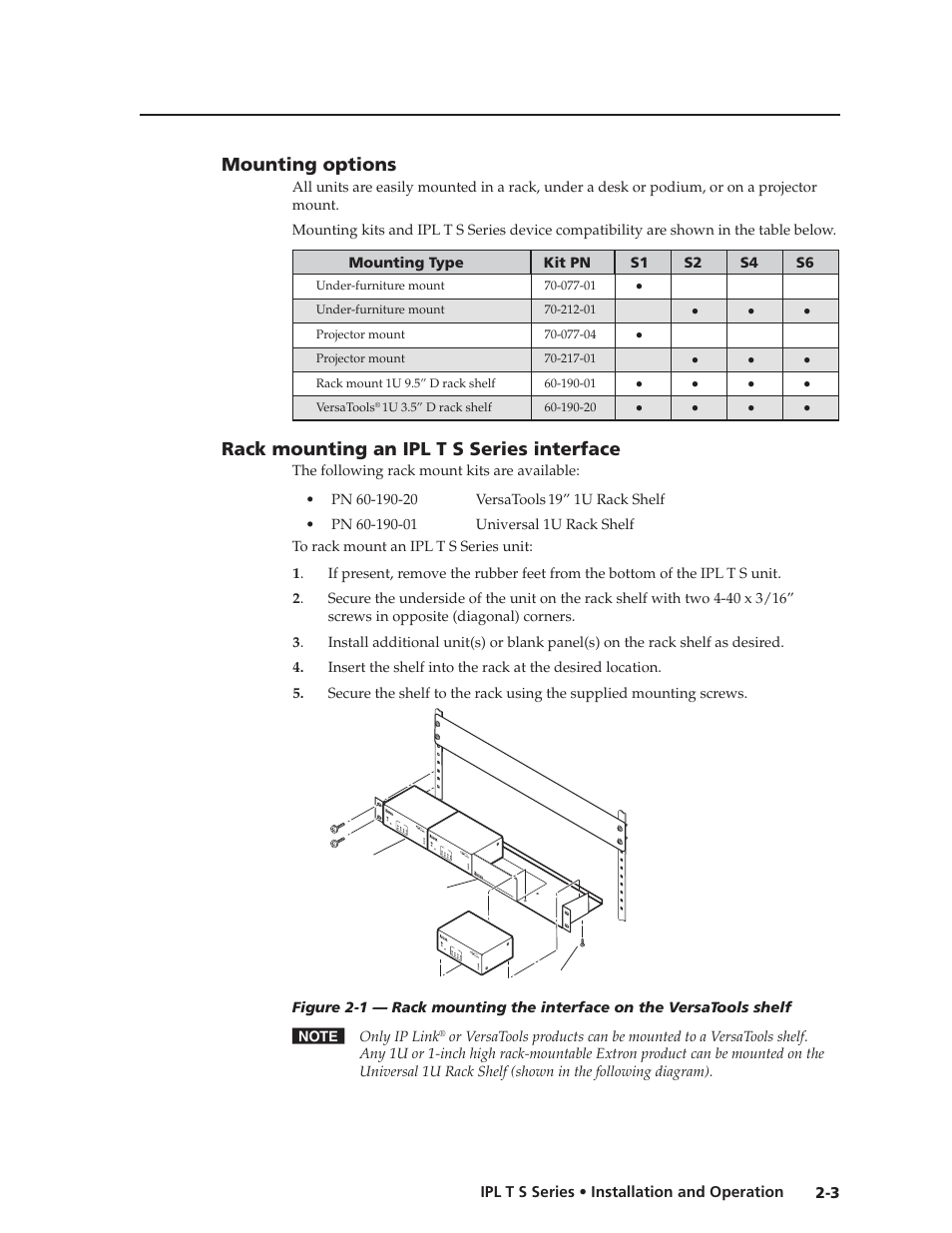 Mounting options, Rack mounting an ipl t s series interface | Extron electronic IPL T S Series User Manual | Page 15 / 79