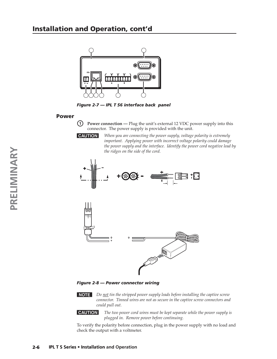 Power, Power -6, Preliminar y | Installation and operation, cont’d | Extron electronic IPL T S Series User Manual | Page 18 / 79