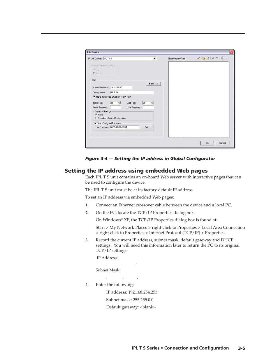Setting the ip address using embedded web pages | Extron electronic IPL T S Series User Manual | Page 29 / 79