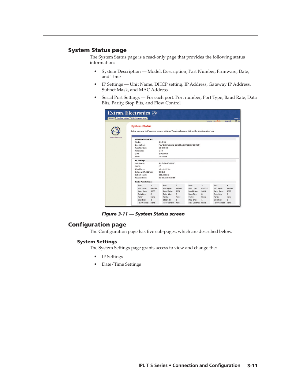 System settings, System settings -11 | Extron electronic IPL T S Series User Manual | Page 35 / 79