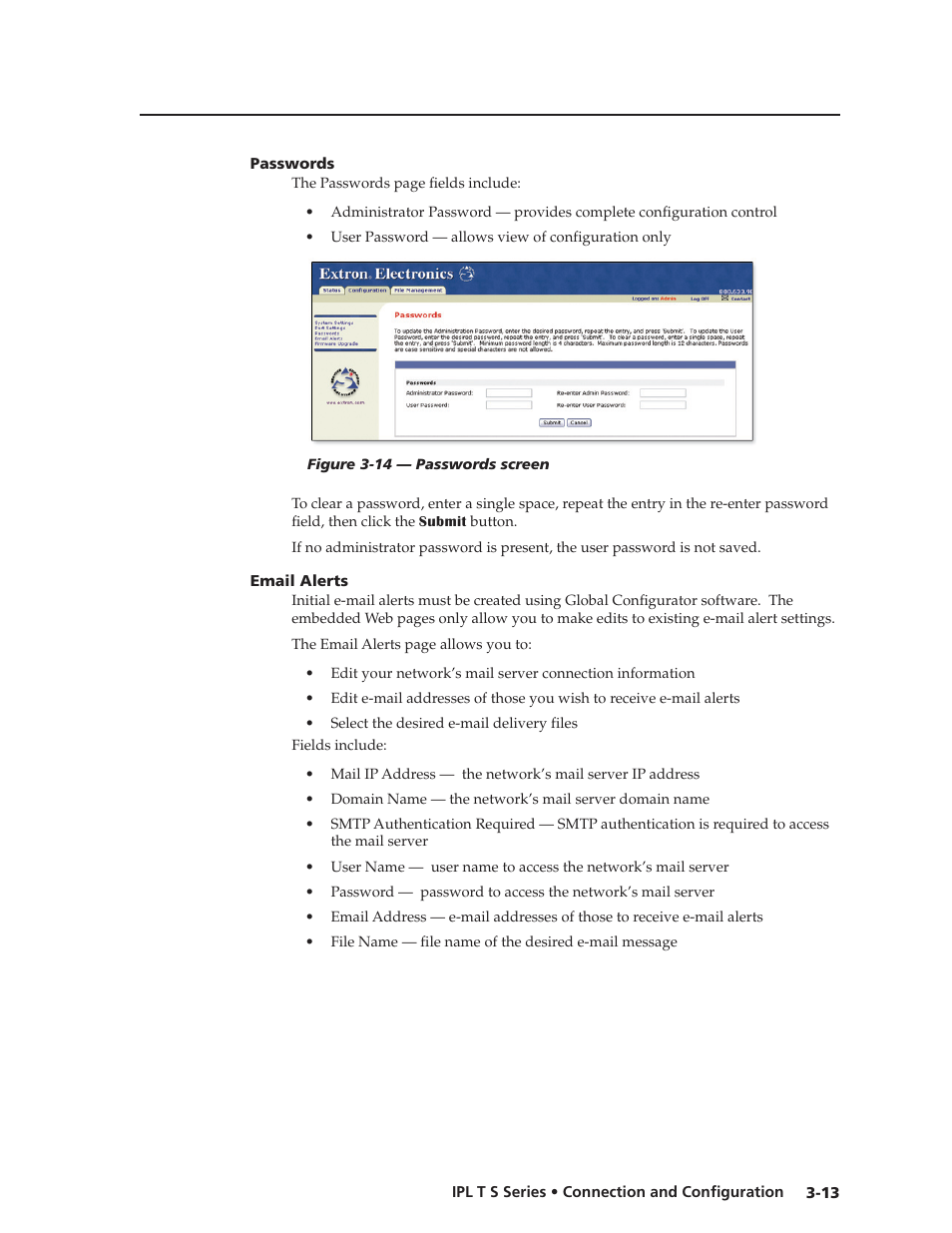 Email alerts, Email alerts -13 | Extron electronic IPL T S Series User Manual | Page 37 / 79