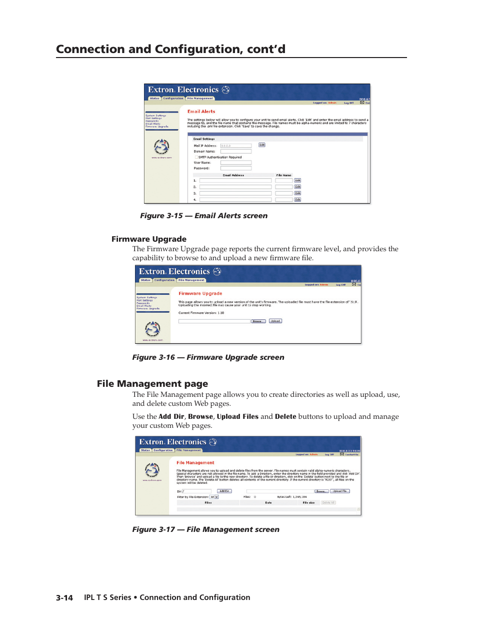 Firmware upgrade, Firmware upgrade -14, Connection and configuration, cont’d | Extron electronic IPL T S Series User Manual | Page 38 / 79