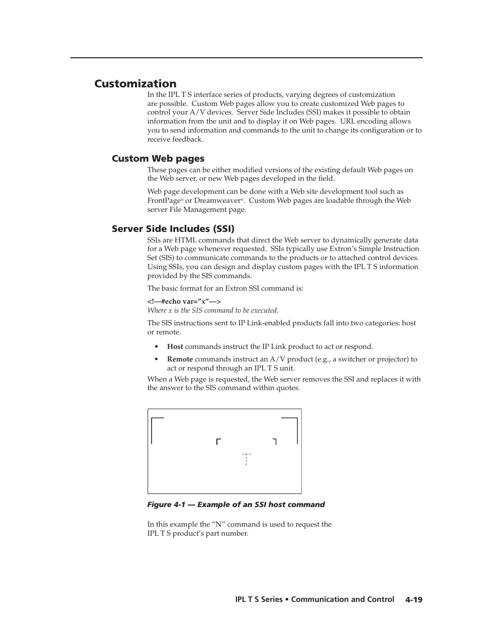 Customization, Server side includes (ssi), Custom web pages | Extron electronic IPL T S Series User Manual | Page 59 / 79