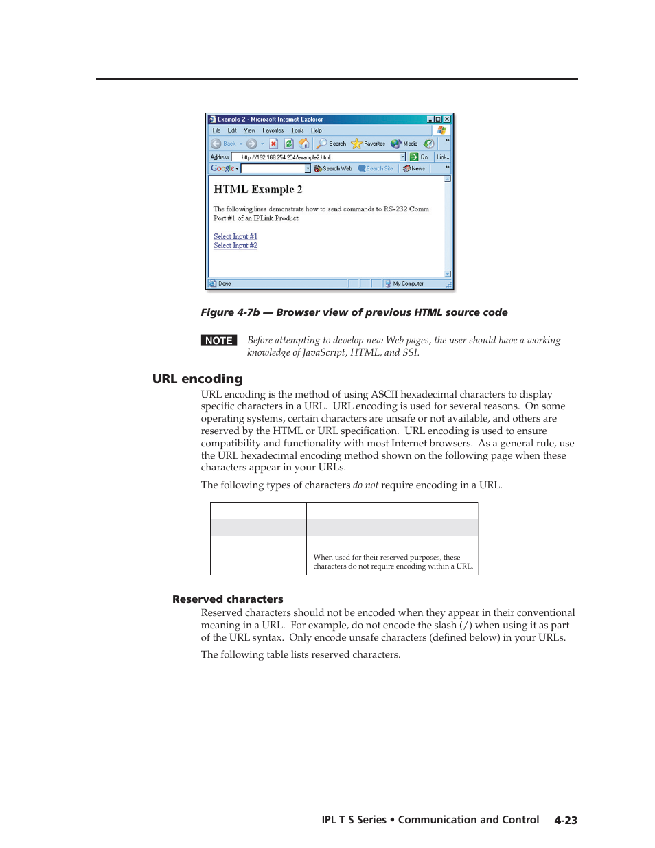 Url encoding, Reserved characters, Url encoding -23 | Reserved characters -23 | Extron electronic IPL T S Series User Manual | Page 63 / 79